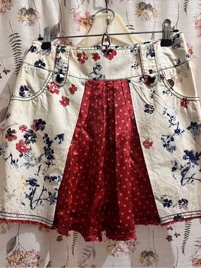 Boss Cream Floral Skirt with Red Center Panel